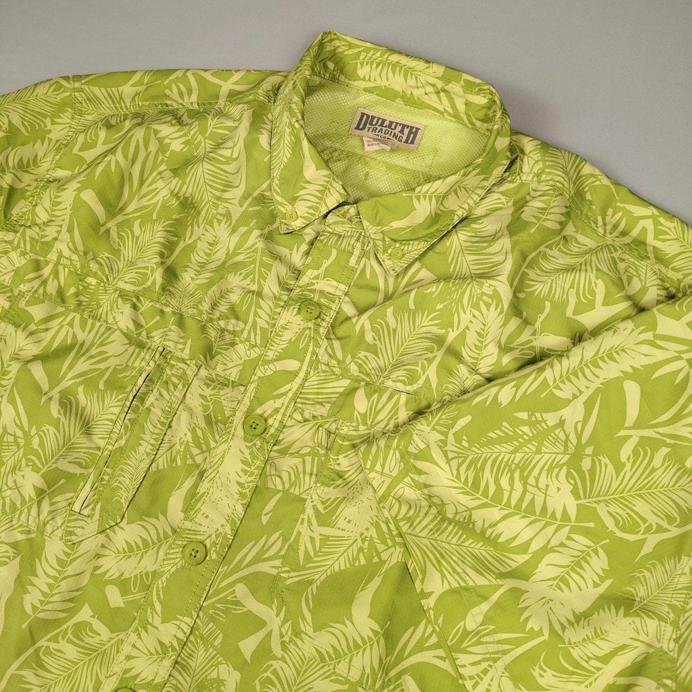 Duluth Trading Co Shirt Men 2XL Tall Green Tropical Hawaiian Aloha Performance